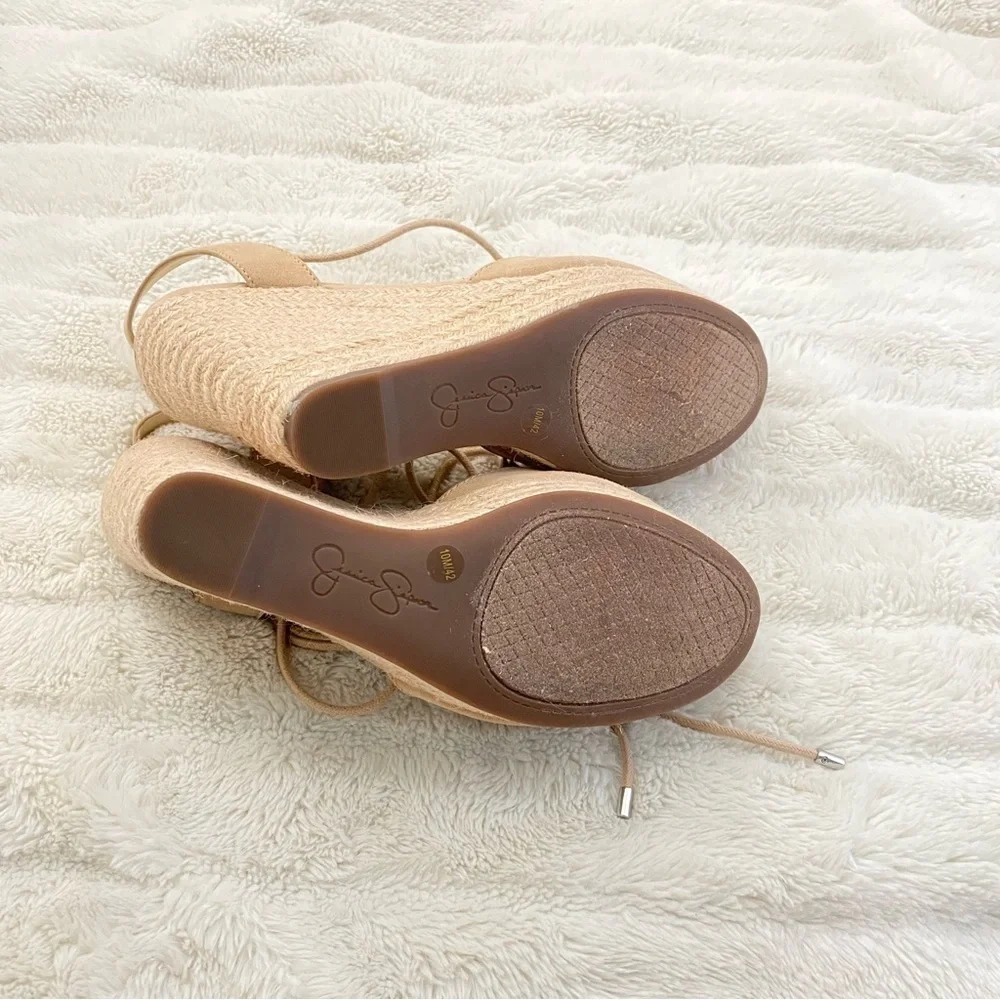 Jessica Simpson Cream Lace-Up Platform Wedge Espadrilles New Size 10